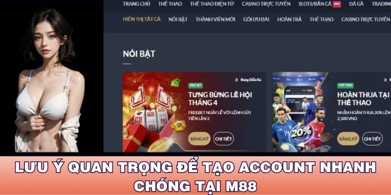 Lưu ý quan trọng để tạo account nhanh chóng tại M88